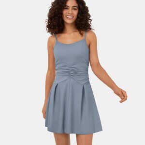 HALARA Adjustable Strap Backless Ruched Mini Dress in Gray Haze Blue (Size XL)
